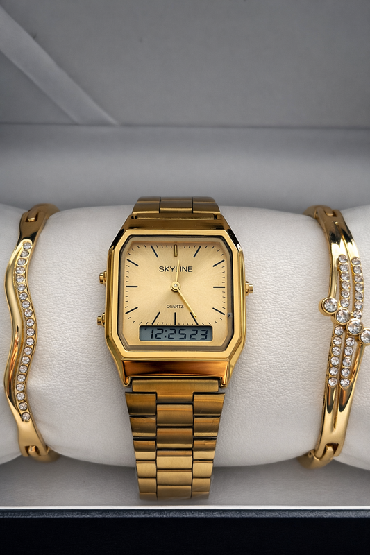 RELOJ SKYLINE + 2 BRAZALETES DE REGALO – LUJO QUE SÍ TE PUEDES PERMITIR