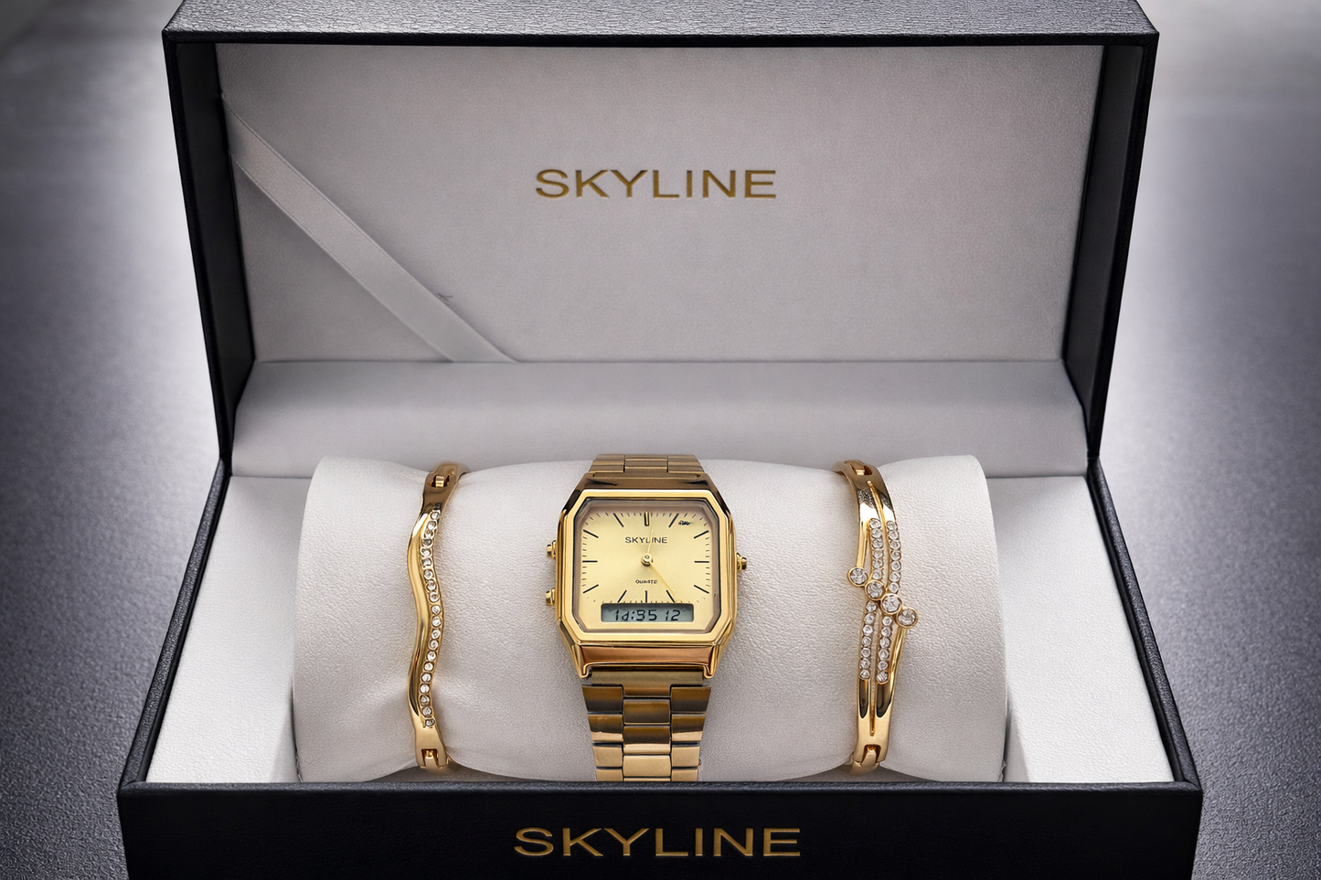 RELOJ SKYLINE + 2 BRAZALETES DE REGALO – LUJO QUE SÍ TE PUEDES PERMITIR
